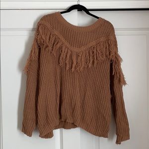 Pink Lily Brown Sweater with Fringe